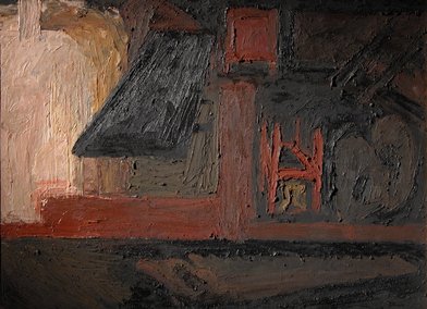 Building Site, Earls Court Road: winter (replica), Frank Auerbach, 1955