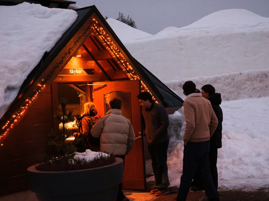 A drinks bar in a snowy landscape
