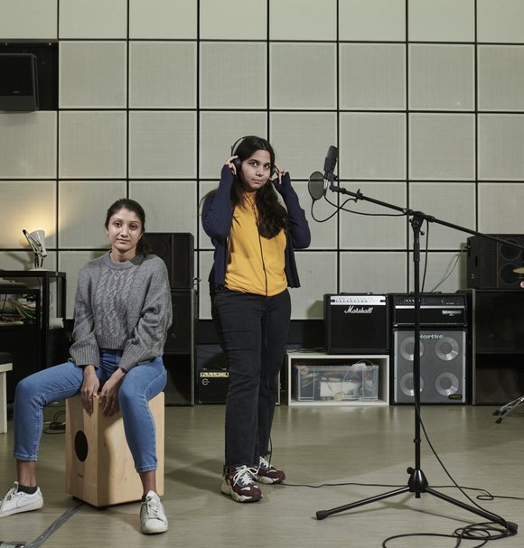 Students in recording studio