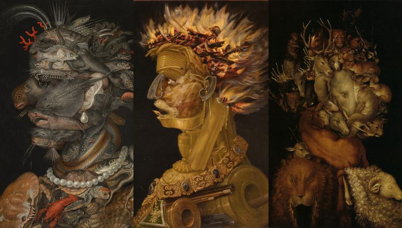 Giuseppe Arcimboldo, Left to right: Water, Fire, Earth, 1566