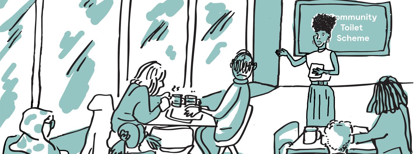 In-person promotion of Community Toilet Schemes, Ben Connors (illustrator).
