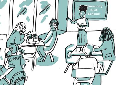 In-person promotion of Community Toilet Schemes, Ben Connors (illustrator).