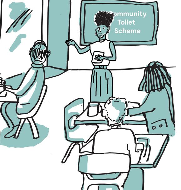 In-person promotion of Community Toilet Schemes, Ben Connors (illustrator).