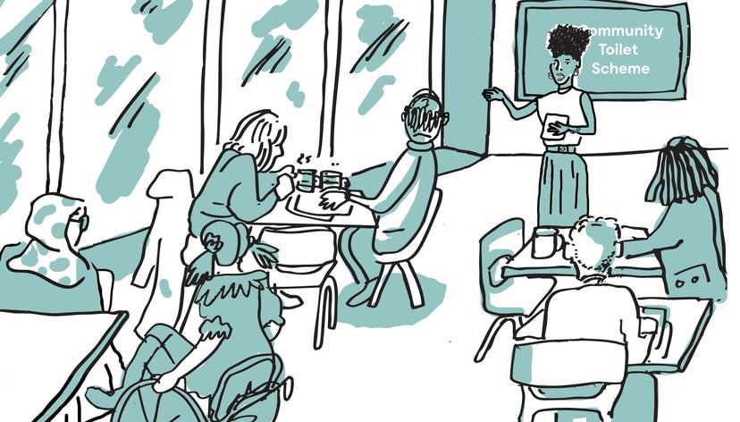 In-person promotion of Community Toilet Schemes, Ben Connors (illustrator).