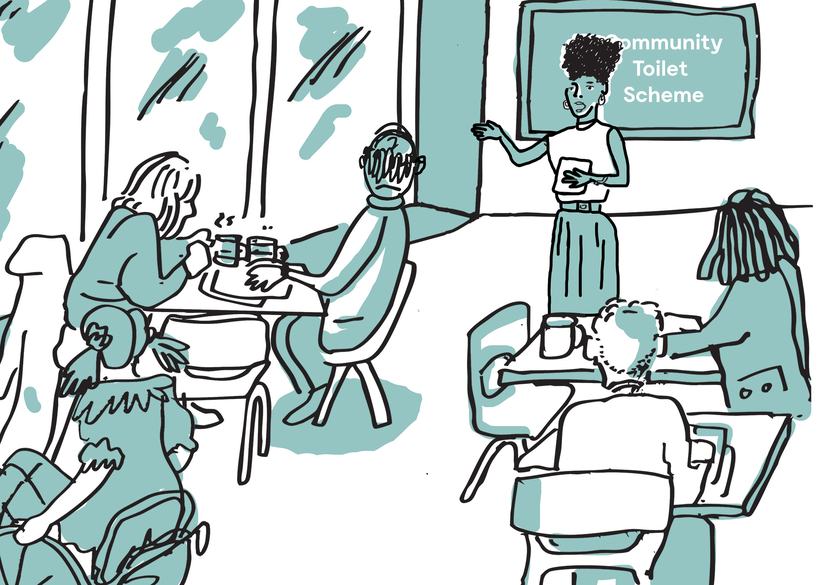 In-person promotion of Community Toilet Schemes, Ben Connors (illustrator).