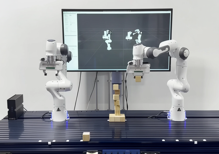 Franka Emika Panda robots performing pick-and-place operations to model component degradation scenarios