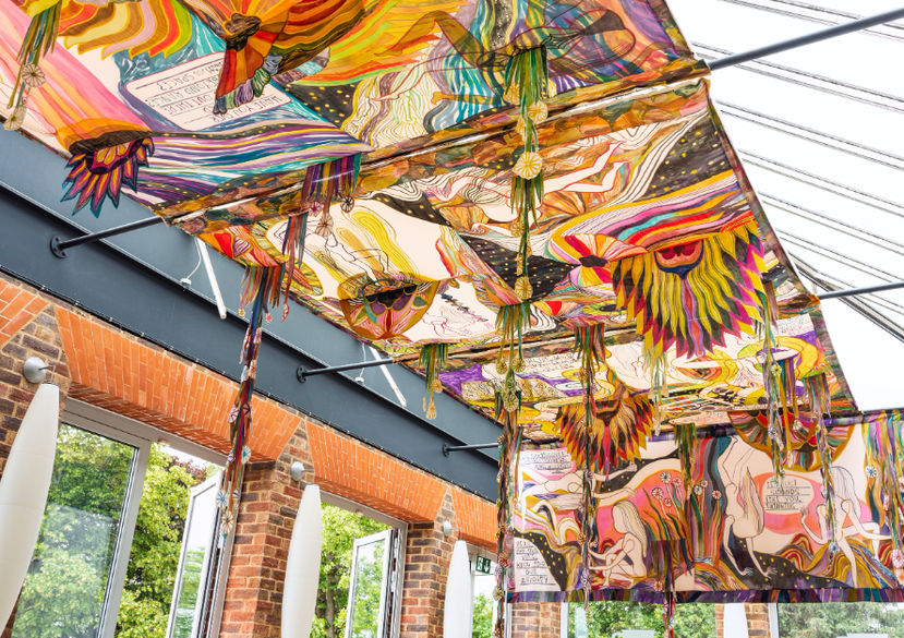 Your Own Authority, Acrylic on Silk 8m x 2.5m, ArtNight Commission, The William Morris Museum