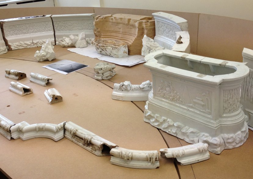 Initial reconstruction of the Meissen table fountain fragments