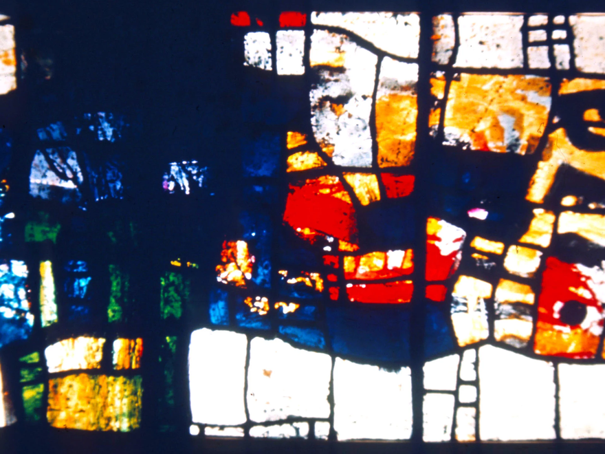 A close up of coloured stained glass