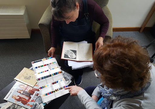 Sam Moore interviewing participants as part of ACE funded project Creative Conversations (image Sue Gainsborough)