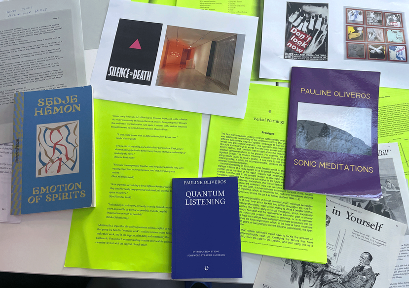 Documentation of workshop materials for ‘Break Down the Language of Breakdown: A workshop on writing instructions/scores, performing responses, and dissecting warning methods,’ photo Aura Satz, Feb 2026.